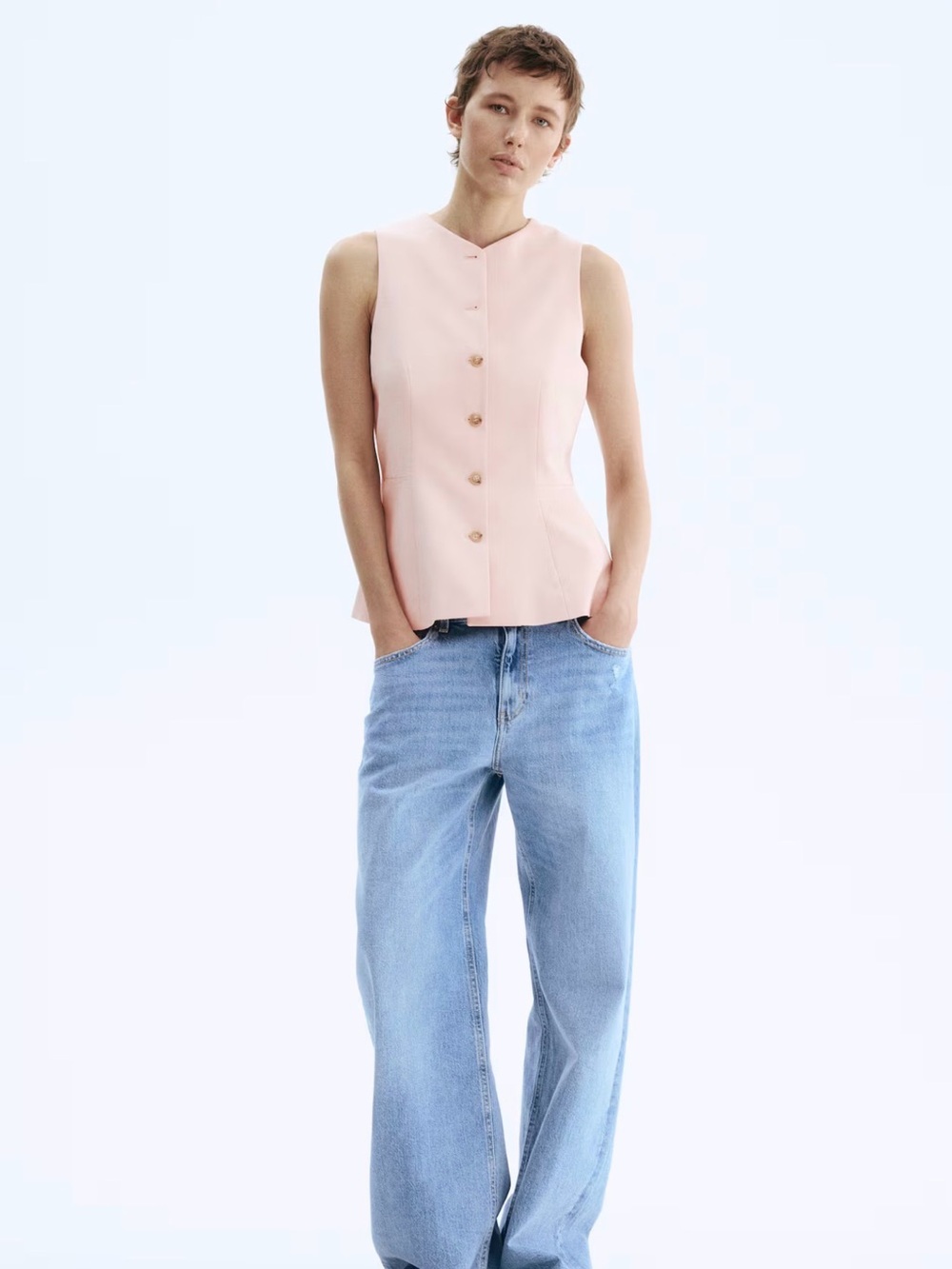 H&M Pale Pink Sleeveless Button-Front Vest